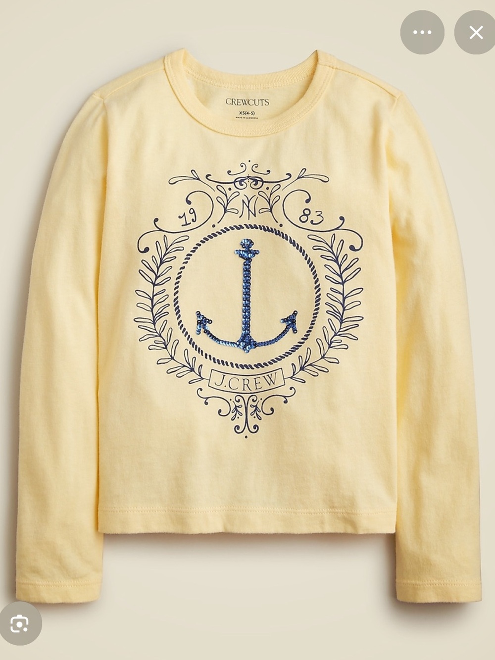NWT J. Crew (Crewcuts) Yellow Long-Sleeve Tee with Navy Sequin Anchor